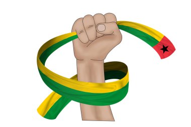 Üç boyutlu illüstrasyon. Kumaş bir arka planda Gine-Bissau bayrağı..