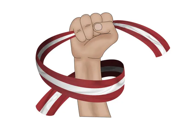 Ілюстрація Рука Тримає Прапор Латвії Тканинному Стрічці — стокове фото