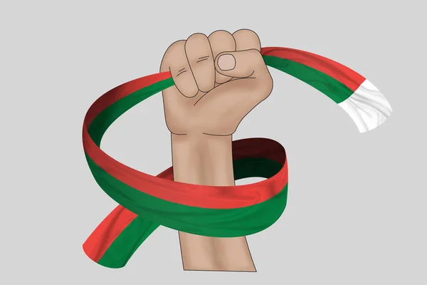 Illusztráció Kézfogás Zászló Madagaszkár Egy Szövet Szalag Háttér — Stock Fotó