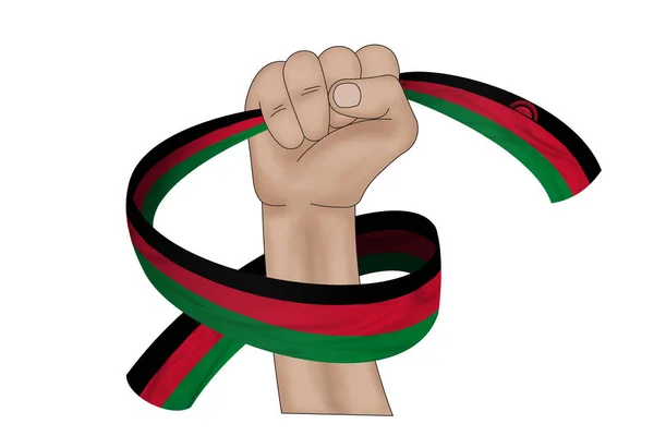Illustration Hand Hält Flagge Von Malawi Auf Einem Stoffband Hintergrund — Stockfoto
