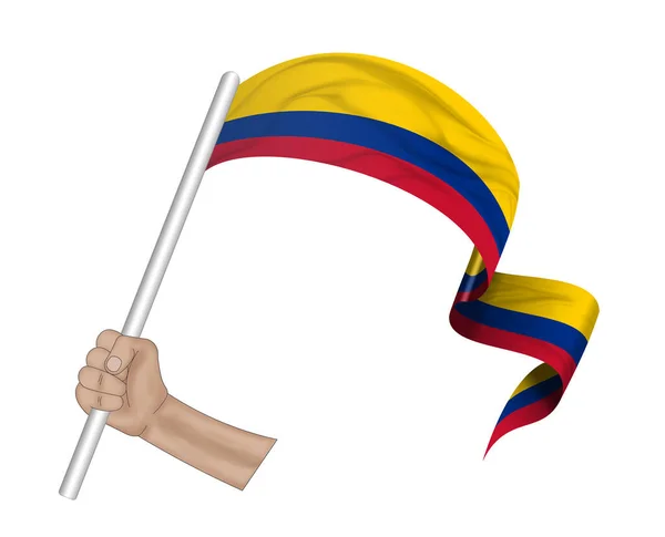 Ilustrace Ruční Držení Vlajky Kolumbie Látkové Stuze Pozadí — Stock fotografie