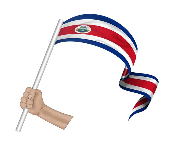 Ilustrace Ruční Držení Vlajky Kostariky Tkanině Stuha Pozadí — Stock fotografie