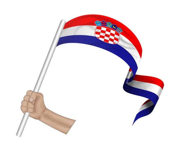 Ілюстрація Рука Тримає Прапор Хорватії Тканинному Фоні Стрічки — стокове фото