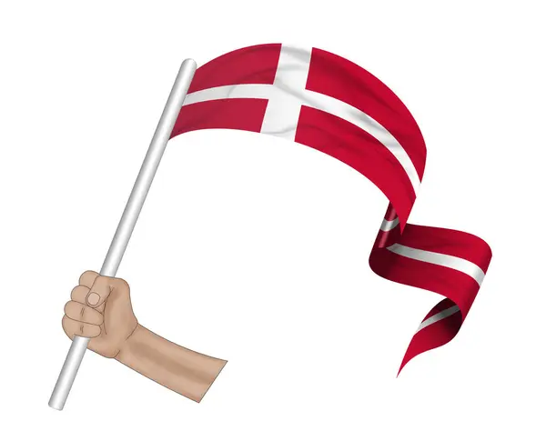Ilustrace Ruční Držení Vlajky Dánska Tkanině Stuha Pozadí — Stock fotografie