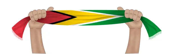 Illustration Hand Hält Flagge Von Guyana Auf Einem Stoffband Hintergrund — Stockfoto