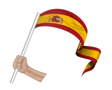 Üç boyutlu illüstrasyon. Kumaş bir arka planda İspanya bayrağı.