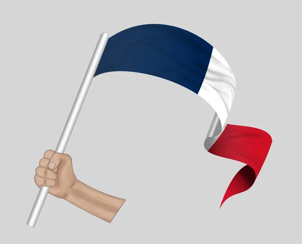 Boyutlu Illüstrasyon Ele Tutuşan Fransa Bayrağı Kumaş Kurdele Arka Planda — Stok fotoğraf