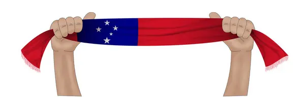 Ilustração Bandeira Mão Samoa Fundo Fita Tecido — Fotografia de Stock
