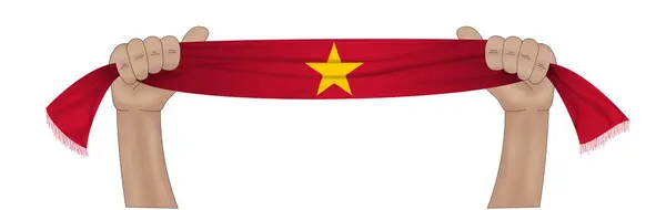 Illustrazione Mano Che Tiene Bandiera Del Vietnam Uno Sfondo Nastro — Foto Stock
