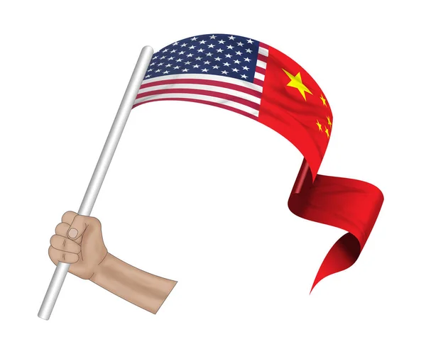 Ilustrasi Tangan Memegang Bendera Cina Dan Amerika Serikat Pada Latar — Stok Foto