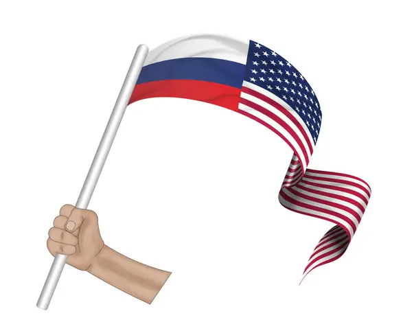 Иллюстрация Флаг России Сша Фоне Ленточного Полотна — стоковое фото