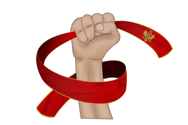 Illustration Hand Hält Flagge Von Montenegro Auf Einem Stoffband Hintergrund — Stockfoto