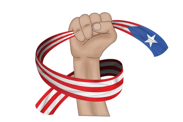 Ilustração Mão Segurando Bandeira Porto Rico Fundo Fita Tecido — Fotografia de Stock