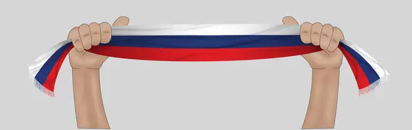 Illustration Hand Innehav Flagga Ryssland Tyg Band Bakgrund — Stockfoto