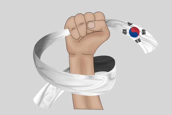 Illustration Hand Innehav Flagga Sydkorea Tyg Band Bakgrund — Stockfoto