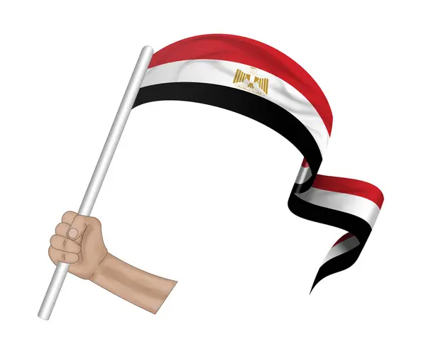 Απεικόνιση Χέρι Κρατώντας Σημαία Της Αιγύπτου Φόντο Κορδέλα Ύφασμα — Φωτογραφία Αρχείου