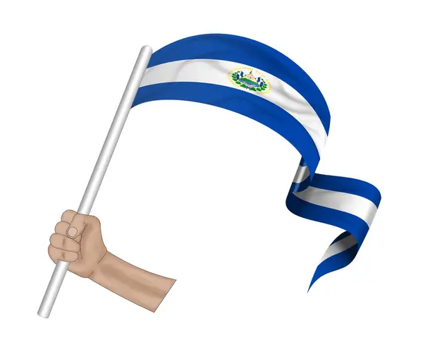 Illustration Hand Holding Flag Salvador Fabric Ribbon Background — Stock Photo, Image
