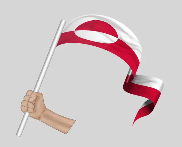 Ilustrace Ruční Držení Vlajky Grónska Látkové Stuze Pozadí — Stock fotografie
