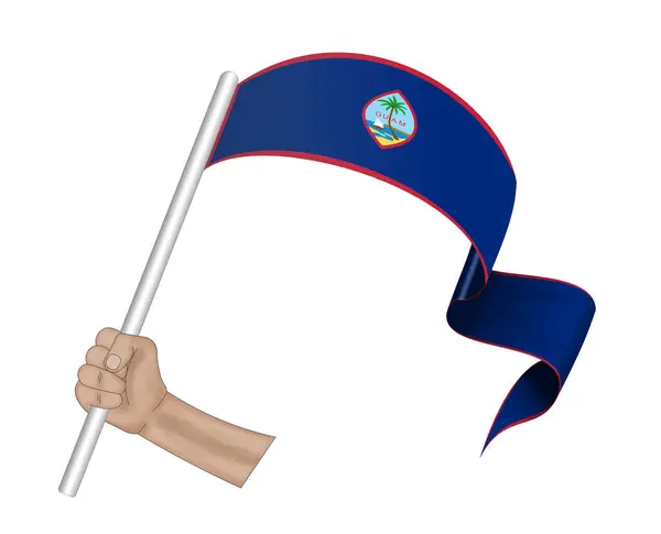 Ilustração Mão Segurando Bandeira Guam Fundo Fita Tecido — Fotografia de Stock