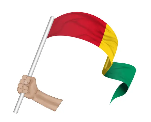 3D插图 在面料丝带背景上手持几内亚国旗 — 图库照片
