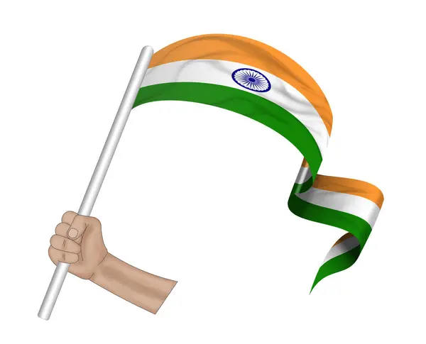Illustration Hand Holding Flag India Fabric Ribbon Background — Stock Photo, Image