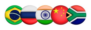 Üç boyutlu BRICS bayrağı bir avatar çemberinde. BRICS, Brezilya, Rusya, Hindistan, Çin ve Güney Afrika ekonomilerinin bir grubudur..