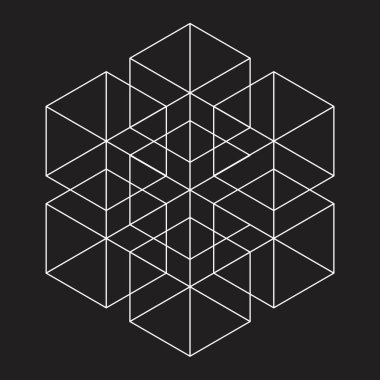 Siyah arkaplanda soyut altıgen çakışması.