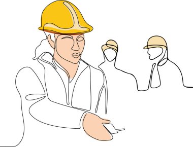 İnşaat müdürü ve mühendisi inşaat alanında çalışıyor. Vektör illüstrasyonu