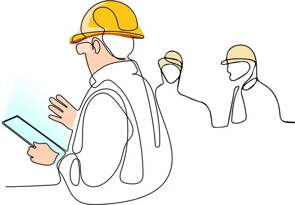 Construction Manager Engineer Working Building Site Vector Illustration — Stock Vector