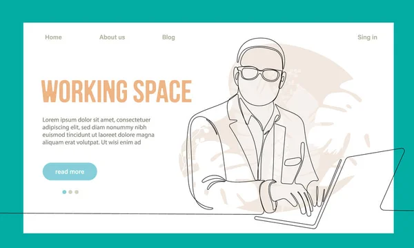 Coworking Space Landing Page Cartoon Template Team Freelance Che Lavorano — Vettoriale Stock