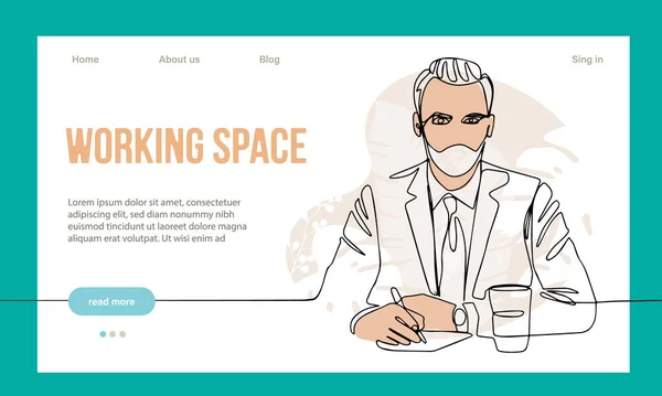 Coworking Space Landing Page Cartoon Template Team Freelance Che Lavorano — Vettoriale Stock
