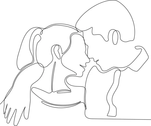 巨大な二つのベクトルミニマリズムの線画です ロマンチックな瞬間に男と女の連続を描いた片手 ベクターイラスト — ストックベクタ