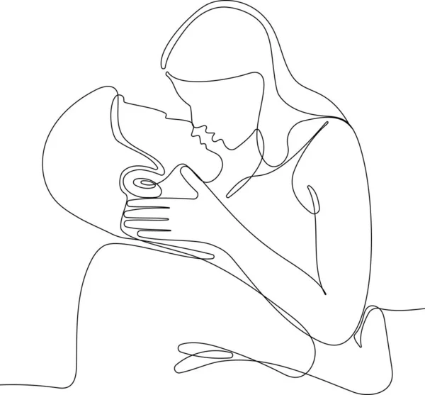 巨大な二つのベクトルミニマリズムの線画です ロマンチックな瞬間に男と女の連続を描いた片手 ベクターイラスト — ストックベクタ