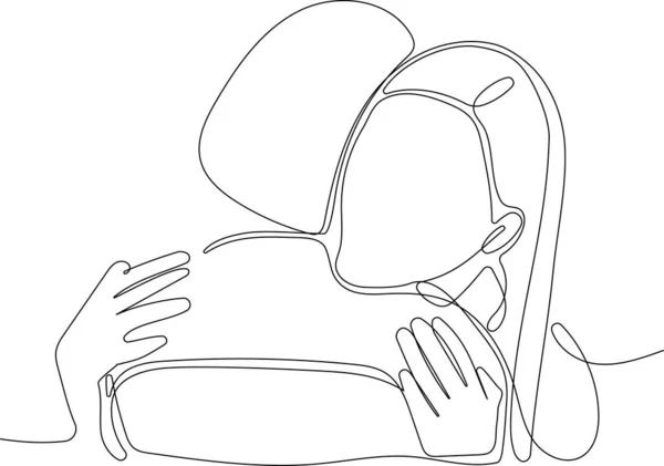 Desenho Uma Linha Abraçar Minimalismo Vetor Casal Única Mão Desenhada — Vetor de Stock