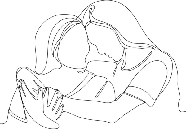 Rysunek Jednorzędowego Przytulania Się Wektora Minimalizmu Jednoręcznie Narysowany Mężczyzna Kobieta — Wektor stockowy
