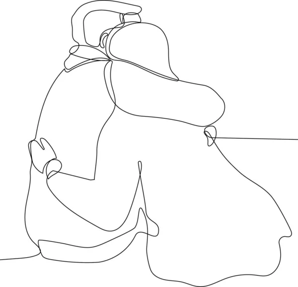 自己ベクトルミニマリズムを抱いた男の線画だ 一本の手で男の連続を描いた ベクターイラスト — ストックベクタ
