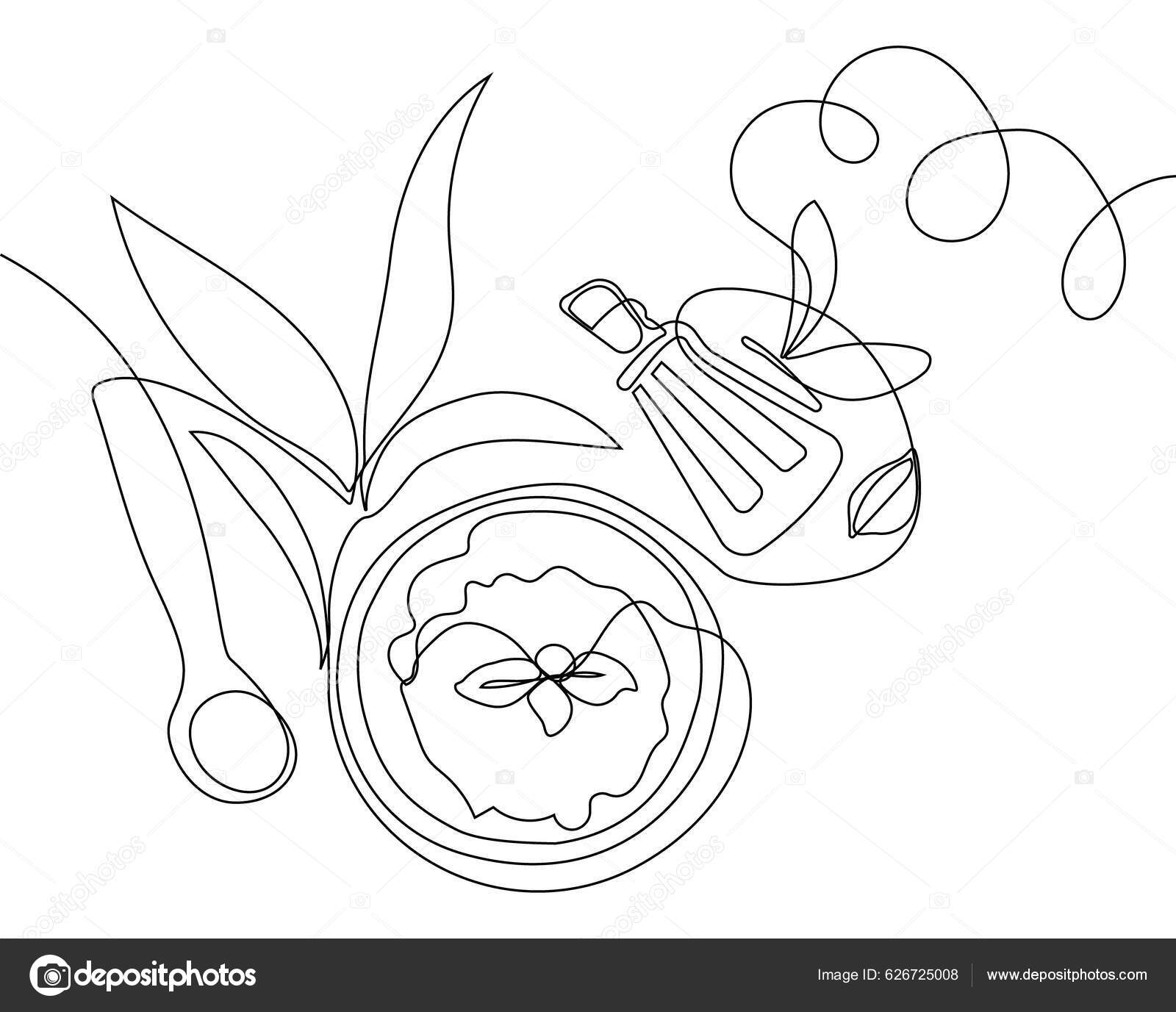 Continuous Drawing One Line Bottles Oil Honey Lemon Lime Juice Stock