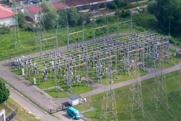 Elektriciteitscentrale Transformatiestation Meerdere Kabels Draden Hoge Kwaliteit Foto Van Boven — Stockfoto