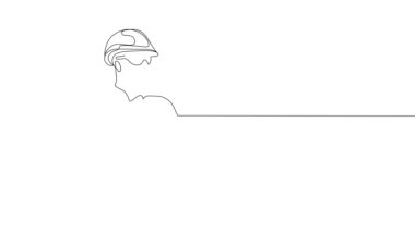 Ekip üyeleriyle plan tasarımı hakkında konuşmak için inşaat sahasında sürekli mimar toplantısının animasyon çizimi. Mimarlık konsepti. Tek çizgi animasyonu. Yüksek kalite 4k görüntü