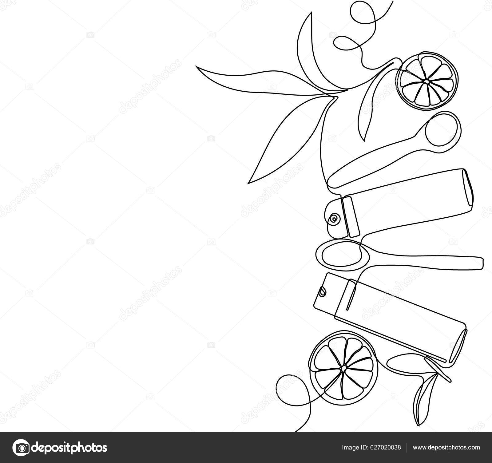 Continuous Drawing One Line Bottles Oil Honey Lemon Lime Juice Stock