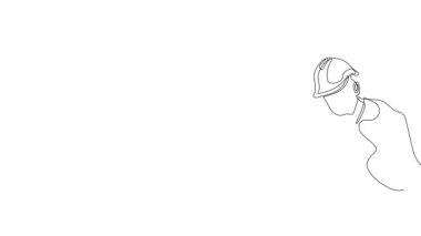 Ekip üyeleriyle plan tasarımı hakkında konuşmak için inşaat sahasında sürekli mimar toplantısının animasyon çizimi. Mimarlık konsepti. Tek çizgi animasyonu. Yüksek kalite 4k görüntü