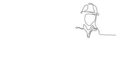 Ekip üyeleriyle plan tasarımı hakkında konuşmak için inşaat sahasında sürekli mimar toplantısının animasyon çizimi. Mimarlık konsepti. Tek çizgi animasyonu. Yüksek kalite 4k görüntü