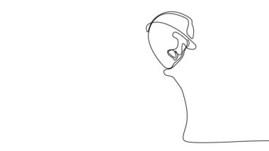 Ekip üyeleriyle plan tasarımı hakkında konuşmak için inşaat sahasında sürekli mimar toplantısının animasyon çizimi. Mimarlık konsepti. Tek çizgi animasyonu. Yüksek kalite 4k görüntü