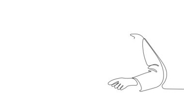 Ekip üyeleriyle plan tasarımı hakkında konuşmak için inşaat sahasında sürekli mimar toplantısının animasyon çizimi. Mimarlık konsepti. Tek çizgi animasyonu. Yüksek kalite 4k görüntü