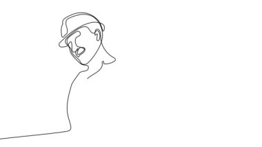 Ekip üyeleriyle plan tasarımı hakkında konuşmak için inşaat sahasında sürekli mimar toplantısının animasyon çizimi. Mimarlık konsepti. Tek çizgi animasyonu. Yüksek kalite 4k görüntü