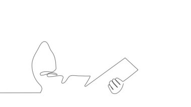 Ekip üyeleriyle plan tasarımı hakkında konuşmak için inşaat sahasında sürekli mimar toplantısının animasyon çizimi. Mimarlık konsepti. Tek çizgi animasyonu. Yüksek kalite 4k görüntü