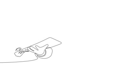 Ekip üyeleriyle plan tasarımı hakkında konuşmak için inşaat sahasında sürekli mimar toplantısının animasyon çizimi. Mimarlık konsepti. Tek çizgi animasyonu. Yüksek kalite 4k görüntü