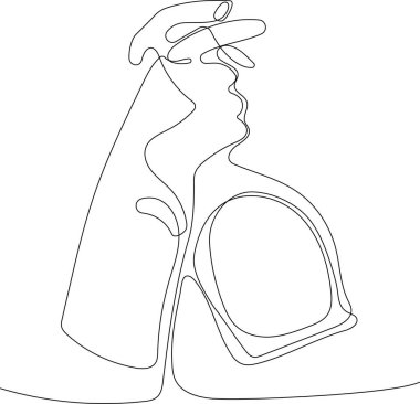 Sıvı çamaşır deterjanı, çamaşır suyu, yumuşatıcı, bulaşık deterjanı ya da başka bir temizlik maddesi için sürekli bir sıra şişe çizimi. Metin ve marka logonuzu yerleştirmek kolay. Vektör illüstrasyonu