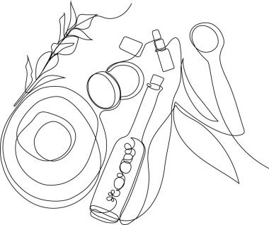 Deri bakımı konsepti. İniş sayfası şablonu. Sabah rutini. Banyo zamanı. Doğal bitkisel cilt bakım ürünleri ve vücut bakımı için organik ürünler, üst görünüm. Vektör illüstrasyonu