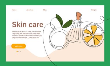 Deri bakımı konsepti. İniş sayfası şablonu. Sabah rutini. Banyo zamanı. Doğal bitkisel cilt bakım ürünleri ve vücut bakımı için organik ürünler, üst görünüm. Vektör illüstrasyonu